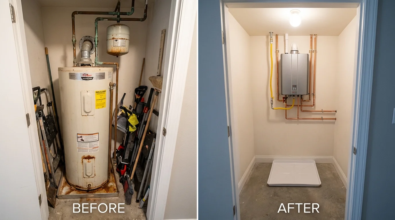 Tank water heater versus wall-mounted tankless unit comparison for Portage, WI homeowners